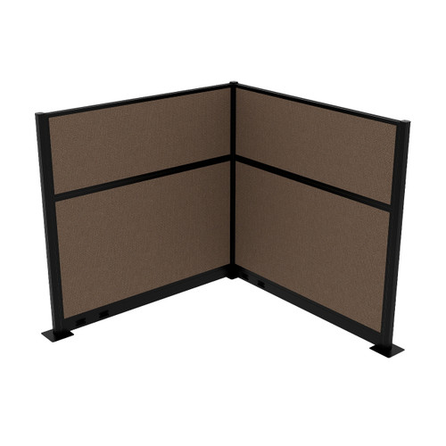 Acoustic Portable Partition Pre-Configured Hush Panel Electric Cubicle, L Shape 6' x 6' Mocha Woven Fabric - Black Trim