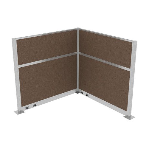 Acoustic Portable Partition Pre-Configured Hush Panel Electric Cubicle, L Shape 6' x 6' Mocha Woven Fabric - Silver Trim