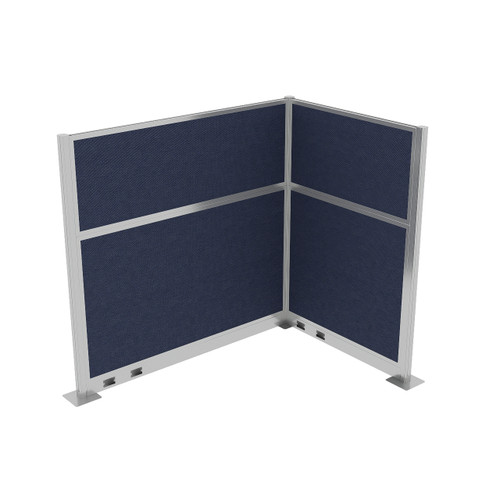 Acoustic Portable Partition Pre-Configured Hush Panel Electric Cubicle, L Shape 6' x 4' Navy Blue Woven Fabric - Silver Trim