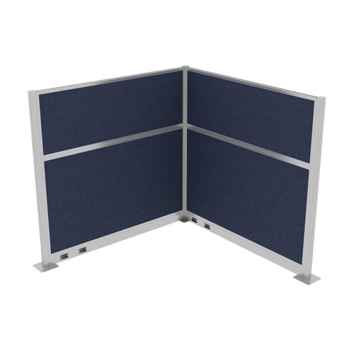Acoustic Portable Partition Pre-Configured Hush Panel Electric Cubicle, L Shape 6' x 6' Navy Blue Woven Fabric - Silver Trim