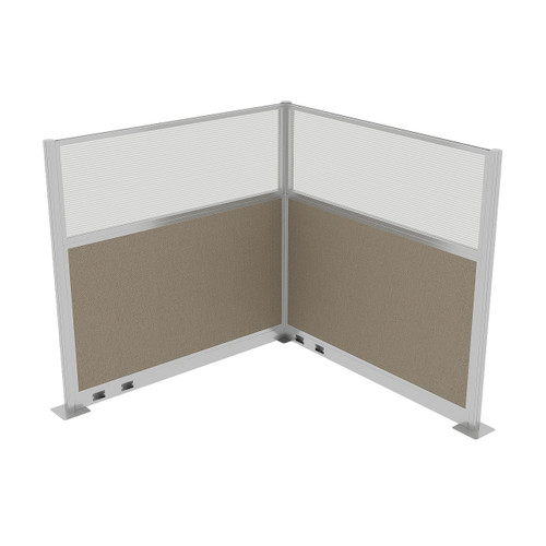 Acoustic Portable Partition Pre-Configured Hush Panel Electric Cubicle, L Shape 6' x 6' W/ Window Warm Pebble Woven Fabric - Silver Trim