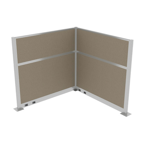Acoustic Portable Partition Pre-Configured Hush Panel Electric Cubicle, L Shape 6' x 6' Warm Pebble Woven Fabric - Silver Trim