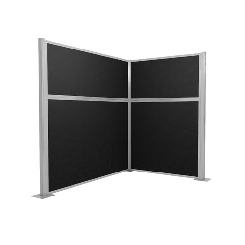 Acoustic Portable Partition Pre-Configured Hush Panel Cubicle, L Shape 6' x 4' L-Build Black Woven Fabric - Silver Trim