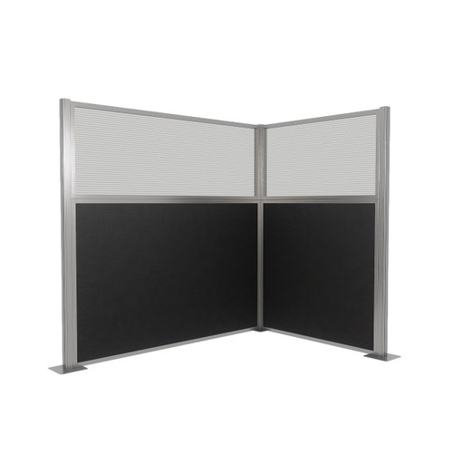 Acoustic Portable Partition Pre-Configured Hush Panel Cubicle, L Shape 6' x 4' L-Build w/ Window Black Woven Fabric - Silver Trim