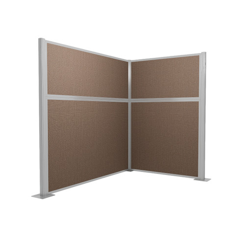 Acoustic Portable Partition Pre-Configured Hush Panel Cubicle, L Shape 6' x 4' L-Build Mocha Woven Fabric - Silver Trim