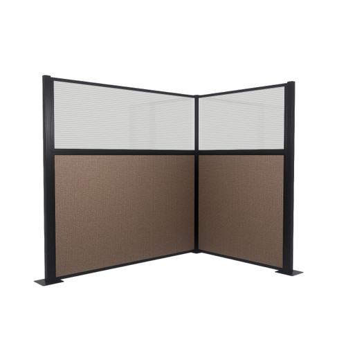 Acoustic Portable Partition Pre-Configured Hush Panel Cubicle, L Shape 6' x 4' W/ Window Mocha Woven Fabric - Black Trim