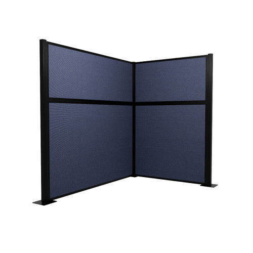 Acoustic Portable Partition Pre-Configured Hush Panel Cubicle, L Shape 6' x 4' Navy Blue Woven Fabric - Black Trim