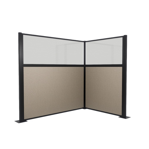Acoustic Portable Partition Pre-Configured Hush Panel Cubicle, L Shape 6' x 4' W/ Window Warm Pebble Woven Fabric - Black Trim