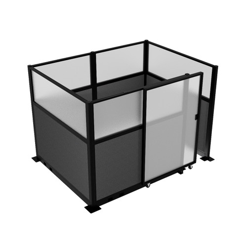 Hush Panel Electric Cubicle Sliding Door KIT, 6'h x 8'w x 6'd, Matte Black Trim, Frosted Poly Window, Frosted Poly 6'h x 4'w Right Door, Woven Charcoal Gray