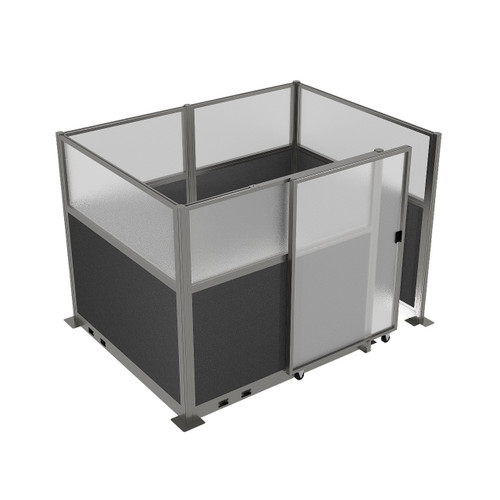 Hush Panel Electric Cubicle Sliding Door KIT, 6'h x 8'w x 6'd, Silver Trim, Frosted Poly Window, Frosted Poly 6'h x 4'w Right Door, Woven Charcoal Gray