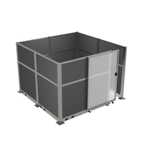 Hush Panel Electric Cubicle Sliding Door KIT, 6'h x 8'w x 8'd, Silver Trim, Frosted Poly, 6'h x 4'w Right Door, Woven Charcoal Gray