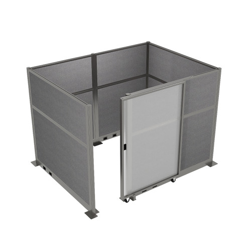 Hush Panel Electric Cubicle Sliding Door KIT, 6'h x 8'w x 6'd, Silver Trim, Frosted Poly, 6'h x 4'w Left Door, Woven Cloud Gray