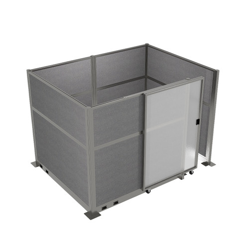 Hush Panel Electric Cubicle Sliding Door KIT, 6'h x 8'w x 6'd, Silver Trim, Frosted Poly, 6'h x 4'w Right Door, Woven Cloud Gray