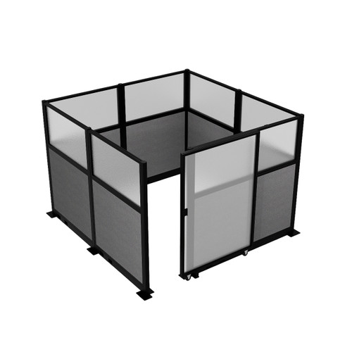 Hush Panel Electric Cubicle Sliding Door KIT, 6'h x 8'w x 8'd, Matte Black Trim, Frosted Poly Window, Frosted Poly 6'h x 4'w Left Door, Woven Cloud Gray