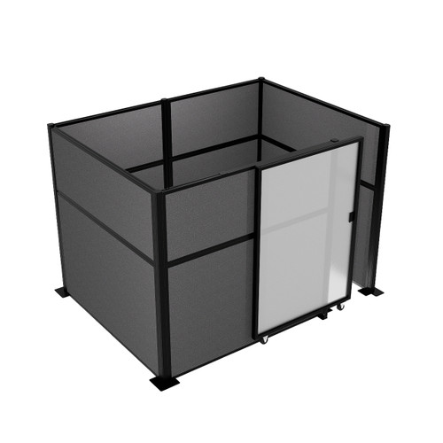 Hush Panel Cubicle Sliding Door KIT, 6'h x 8'w x 6'd, Matte Black Trim, Frosted Poly, 6'h x 4'w Right Door, Woven Charcoal Gray