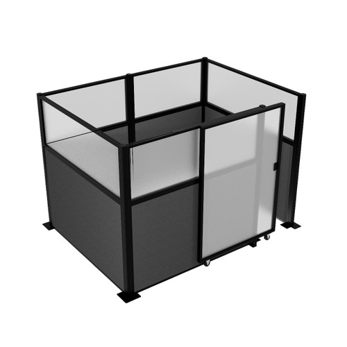 Hush Panel Cubicle Sliding Door KIT, 6'h x 8'w x 6'd, Matte Black Trim, Frosted Poly Window, Frosted Poly 6'h x 4'w Right Door, Woven Charcoal Gray