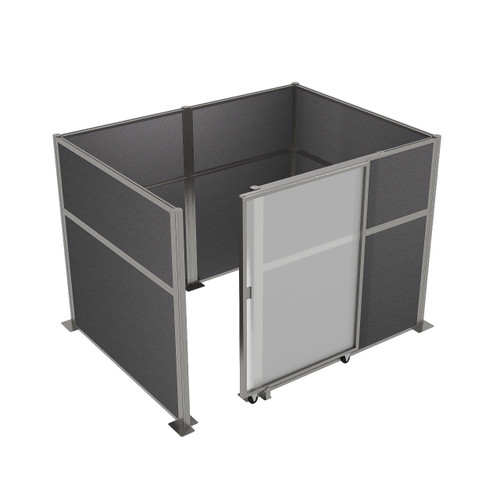 Hush Panel Cubicle Sliding Door KIT, 6'h x 8'w x 6'd, Silver Trim, Frosted Poly, 6'h x 4'w Left Door, Woven Charcoal Gray