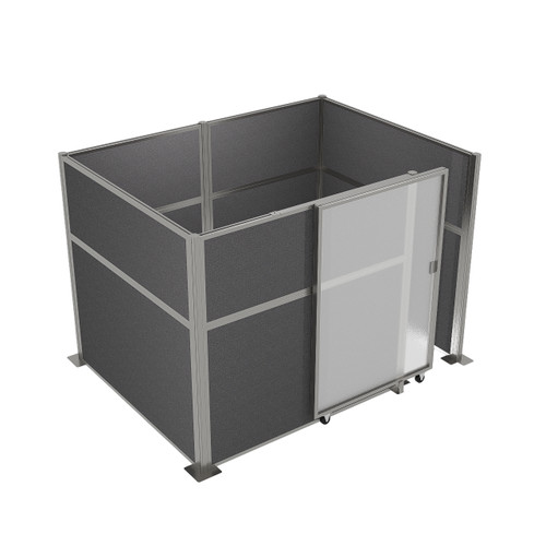 Hush Panel Cubicle Sliding Door KIT, 6'h x 8'w x 6'd, Silver Trim, Frosted Poly, 6'h x 4'w Right Door, Woven Charcoal Gray