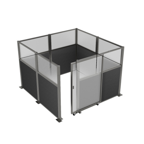 Hush Panel Cubicle Sliding Door KIT, 6'h x 8'w x 8'd, Silver Trim, Frosted Poly Window, Frosted Poly 6'h x 4'w Left Door, Woven Charcoal Gray