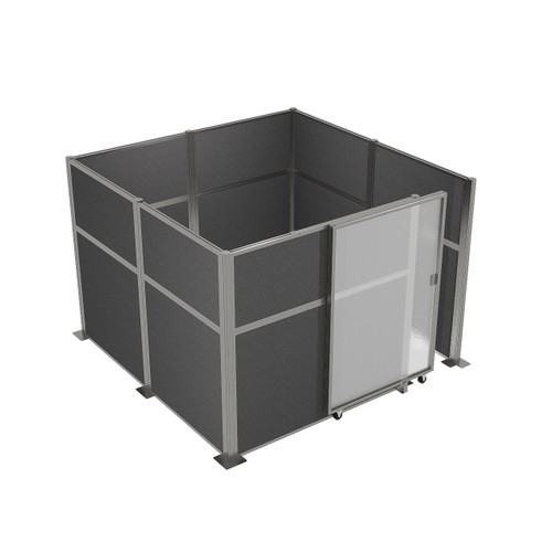 Hush Panel Cubicle Sliding Door KIT, 6'h x 8'w x 8'd, Silver Trim, Frosted Poly, 6'h x 4'w Right Door, Woven Charcoal Gray