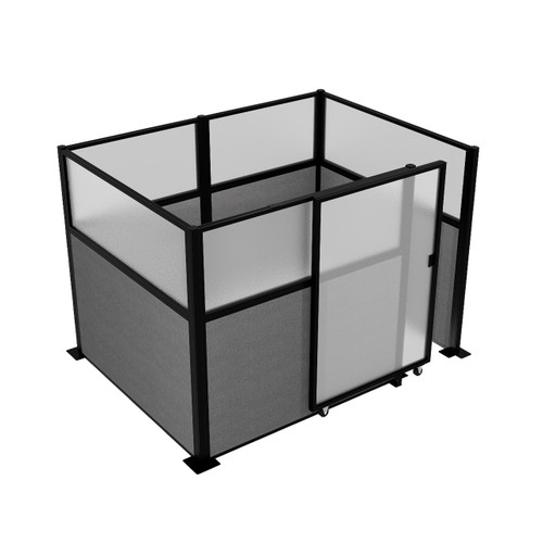 Hush Panel Cubicle Sliding Door KIT, 6'h x 8'w x 6'd, Matte Black Trim, Frosted Poly Window, Frosted Poly 6'h x 4'w Right Door, Woven Cloud Gray