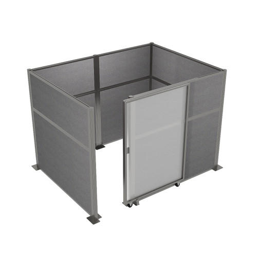Hush Panel Cubicle Sliding Door KIT, 6'h x 8'w x 6'd, Silver Trim, Frosted Poly, 6'h x 4'w Left Door, Woven Cloud Gray