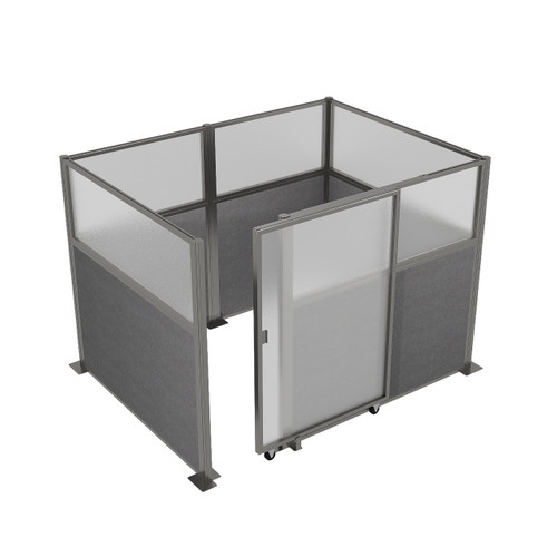 Hush Panel Cubicle Sliding Door KIT, 6'h x 8'w x 6'd, Silver Trim, Frosted Poly Window, Frosted Poly 6'h x 4'w Left Door, Woven Cloud Gray