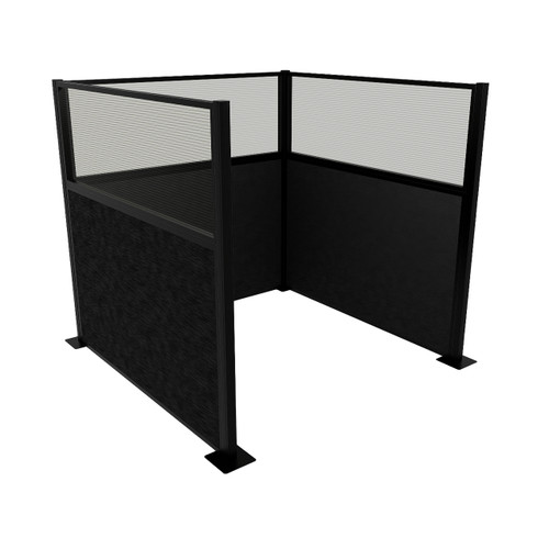 Portable Partition Wall Pre-Configured Hush Panel Electric Cubicle, U Shape 6' x 6' W/ Window Black Woven Fabric - Black Trim