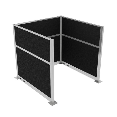 Portable Partition Wall Pre-Configured Hush Panel Electric Cubicle, U Shape 6' x 6' Black Woven Fabric - Silver Trim