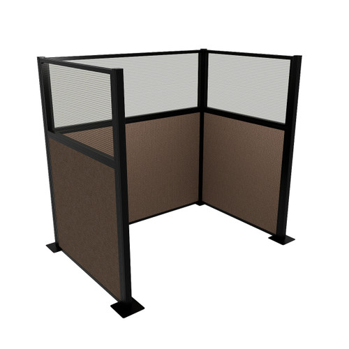 Portable Partition Wall Pre-Configured Hush Panel Electric Cubicle, U Shape 6' x 4' W/ Window Mocha Woven Fabric - Black Trim