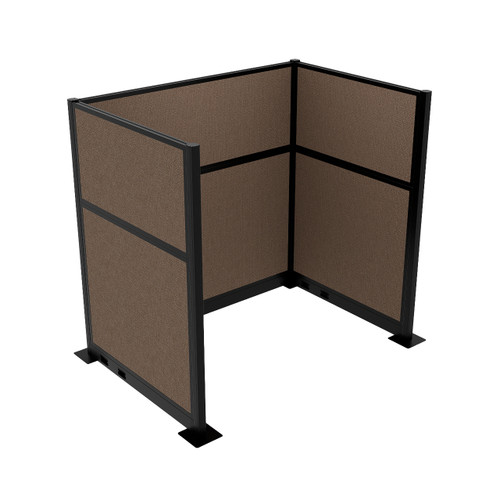 Portable Partition Wall Pre-Configured Hush Panel Electric Cubicle, U Shape 6' x 4' Mocha Woven Fabric - Black Trim