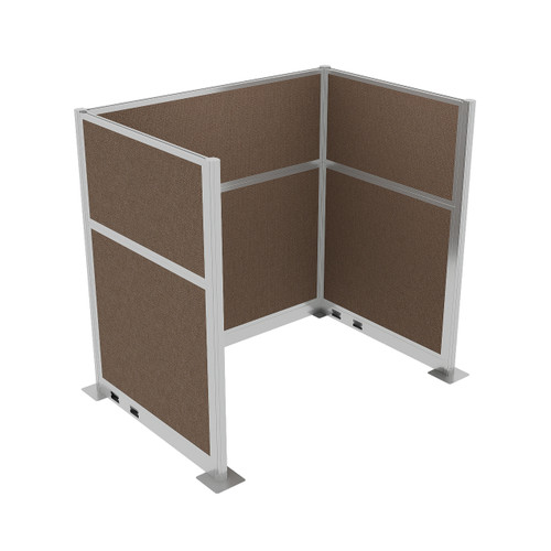 Portable Partition Wall Pre-Configured Hush Panel Electric Cubicle, U Shape 6' x 4' Mocha Woven Fabric - Silver Trim