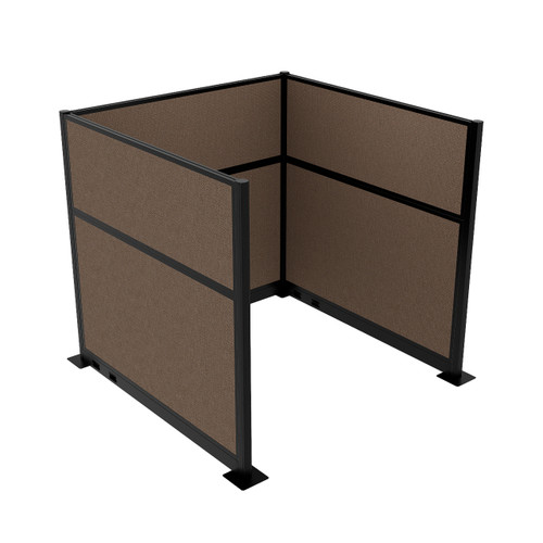 Portable Partition Wall Pre-Configured Hush Panel Electric Cubicle, U Shape 6' x 6' Mocha Woven Fabric - Black Trim