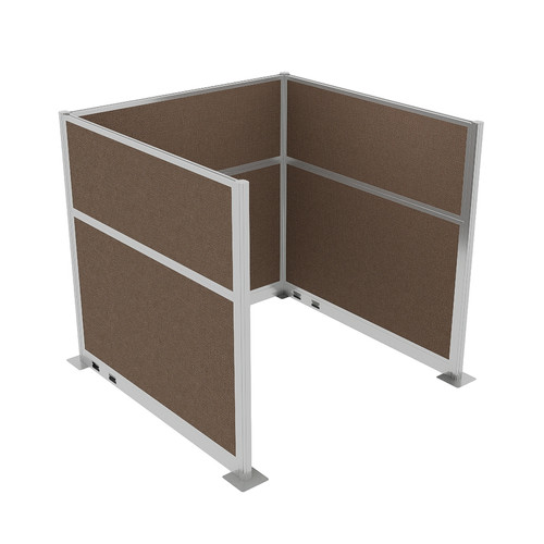Portable Partition Wall Pre-Configured Hush Panel Electric Cubicle, U Shape 6' x 6' Mocha Woven Fabric - Silver Trim