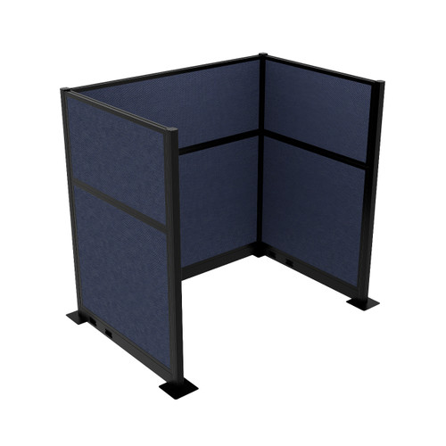 Portable Partition Wall Pre-Configured Hush Panel Electric Cubicle, U Shape 6' x 4' Navy Blue Woven Fabric - Black Trim