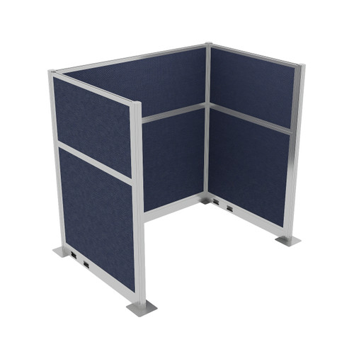 Portable Partition Wall Pre-Configured Hush Panel Electric Cubicle, U Shape 6' x 4' Navy Blue Woven Fabric - Silver Trim