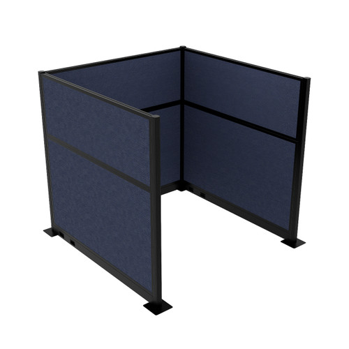Portable Partition Wall Pre-Configured Hush Panel Electric Cubicle, U Shape 6' x 6' Navy Blue Woven Fabric - Black Trim