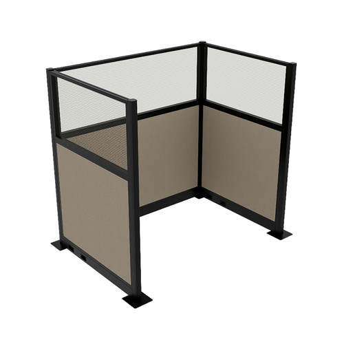 Portable Partition Wall Pre-Configured Hush Panel Electric Cubicle, U Shape 6' x 4' W/ Window Warm Pebble Woven Fabric - Black Trim