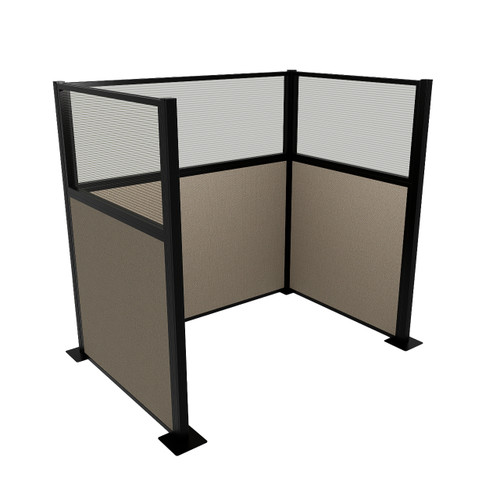Portable Partition Wall Pre-Configured Hush Panel Electric Cubicle, U Shape 6' x 4' Warm Pebble Woven Fabric - Black Trim