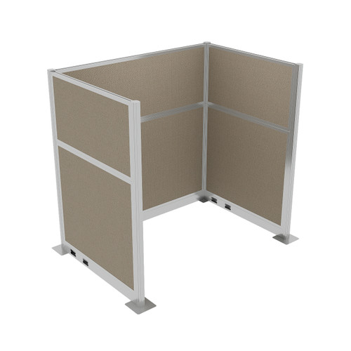 Portable Partition Wall Pre-Configured Hush Panel Electric Cubicle, U Shape 6' x 4' Warm Pebble Woven Fabric - Silver Trim