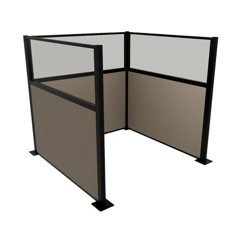 Portable Partition Wall Pre-Configured Hush Panel Electric Cubicle, U Shape 6' x 6' W/ Window Warm Pebble Woven Fabric - Black Trim