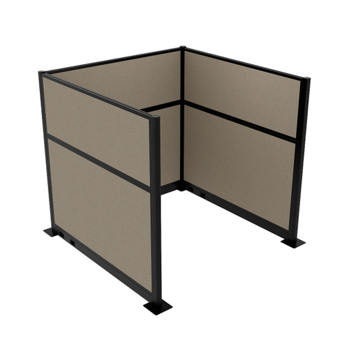Portable Partition Wall Pre-Configured Hush Panel Electric Cubicle, U Shape 6' x 6' Warm Pebble Woven Fabric - Black Trim