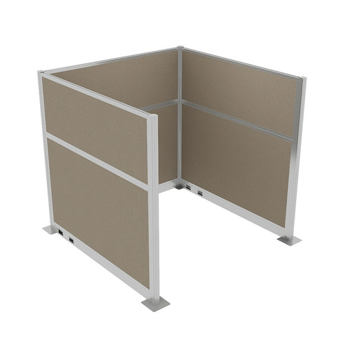 Portable Partition Wall Pre-Configured Hush Panel Electric Cubicle, U Shape 6' x 6' Warm Pebble Woven Fabric - Silver Trim