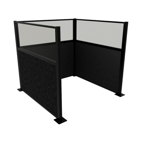 Portable Partition Wall Pre-Configured Hush Panel Cubicle, U Shape 6' x 6' W/ Window Black Woven Fabric - Black Trim