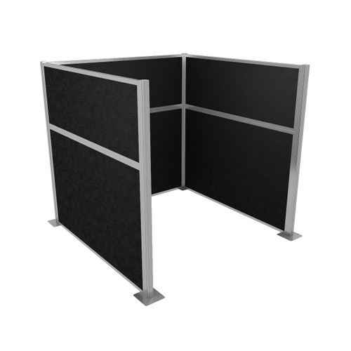 Portable Partition Wall Pre-Configured Hush Panel Cubicle, U Shape 6' x 6' Black Woven Fabric - Silver Trim