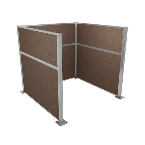 Portable Partition Wall Pre-Configured Hush Panel Cubicle, U Shape 6' x 6' Mocha Woven Fabric - Silver Trim