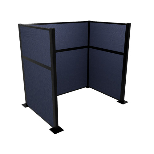 Portable Partition Wall Pre-Configured Hush Panel Cubicle, U Shape 6' x 4' Navy Blue Woven Fabric - Black Trim