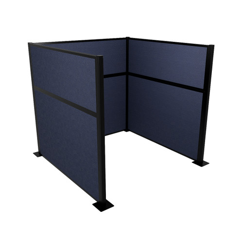 Portable Partition Wall Pre-Configured Hush Panel Cubicle, U Shape 6' x 6' Navy Blue Woven Fabric - Black Trim