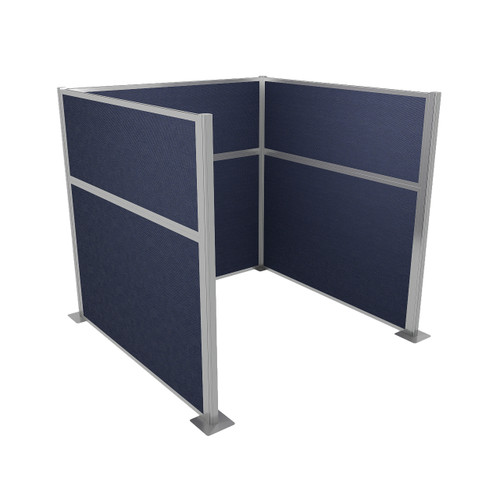 Portable Partition Wall Pre-Configured Hush Panel Cubicle, U Shape 6' x 6' Navy Blue Woven Fabric - Silver Trim