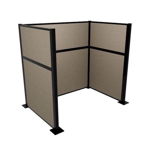 Portable Partition Wall Pre-Configured Hush Panel Cubicle, U Shape 6' x 4' Warm Pebble Woven Fabric - Black Trim